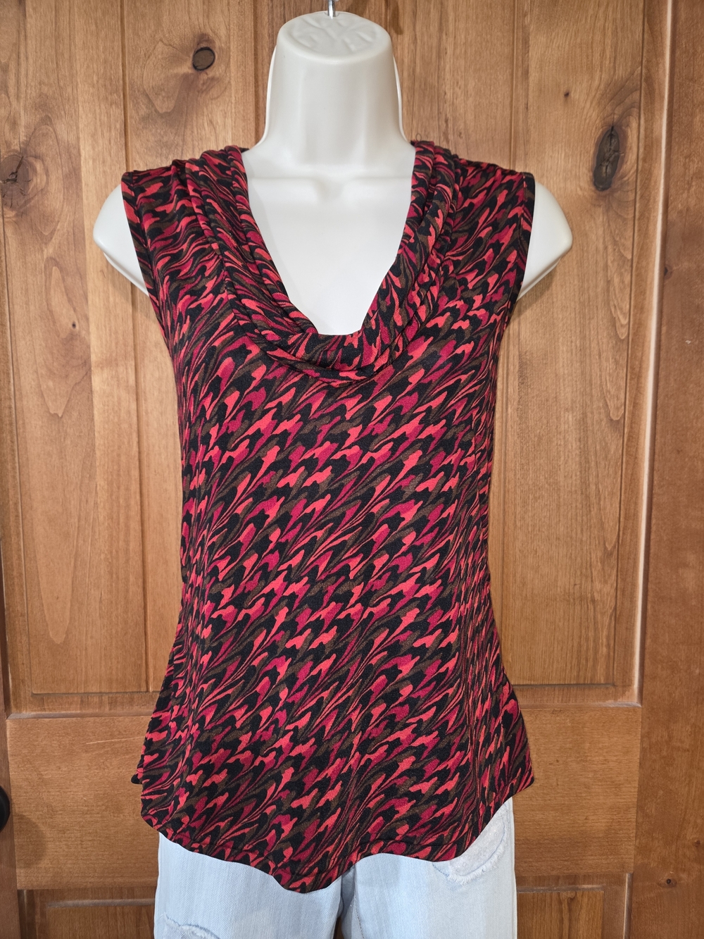 kathy ireland Black and Red Cowl‎ Neck Sleeveless Top